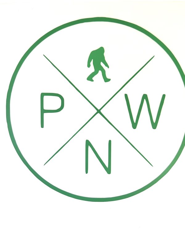 PNW FAMOUS LOGO WITH A BIT OF OUR BOY SASQUATCH